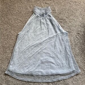 Suzy Shier Gray Lace Halter Blouse